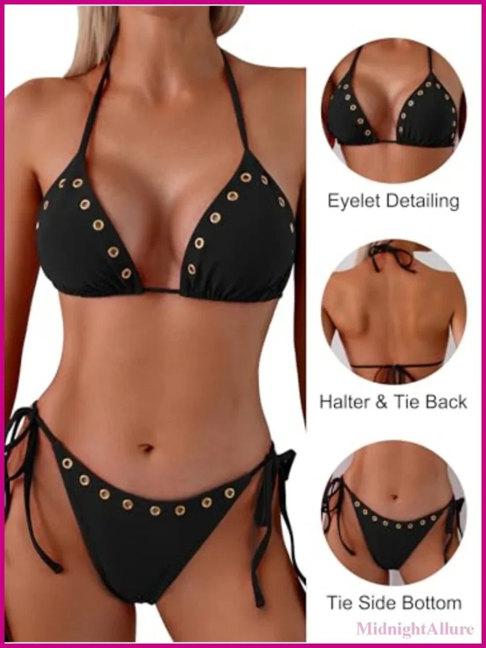 Women's Triangle Halter Bikini Set High Cut Tie Side Cheeky Two Piece Swimsuit